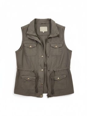 Olive Green Utility Cargo Vest Women's Large Hooded Gorpcore Lightweight